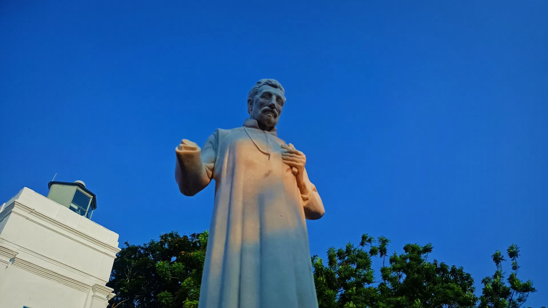 The white statue of St Francis Xavier on St Paul's Hill in Melaka